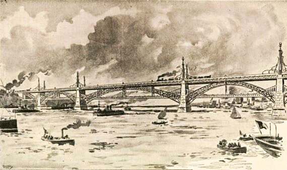 Ilustração de ponte com comboio